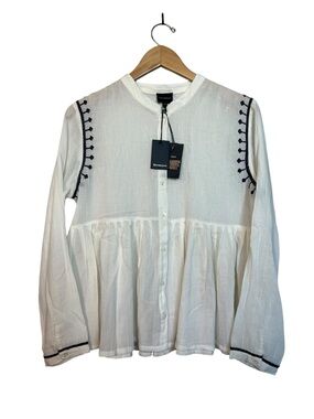 Berenice NWT Gauzy Embroidered Flowy Boho Womens Size 38 (medium) Cream/Navy Top
